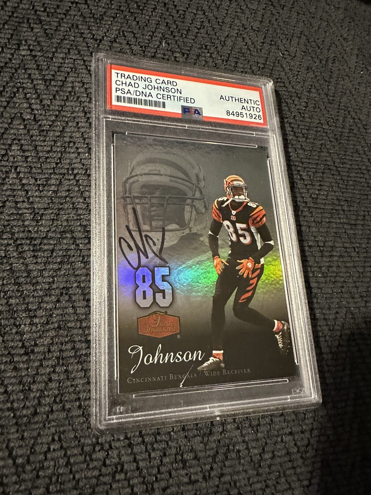 New ListingChad Johnson Signed 2006 Fleer Showcase #22 Card PSA /DNA Slab COA
