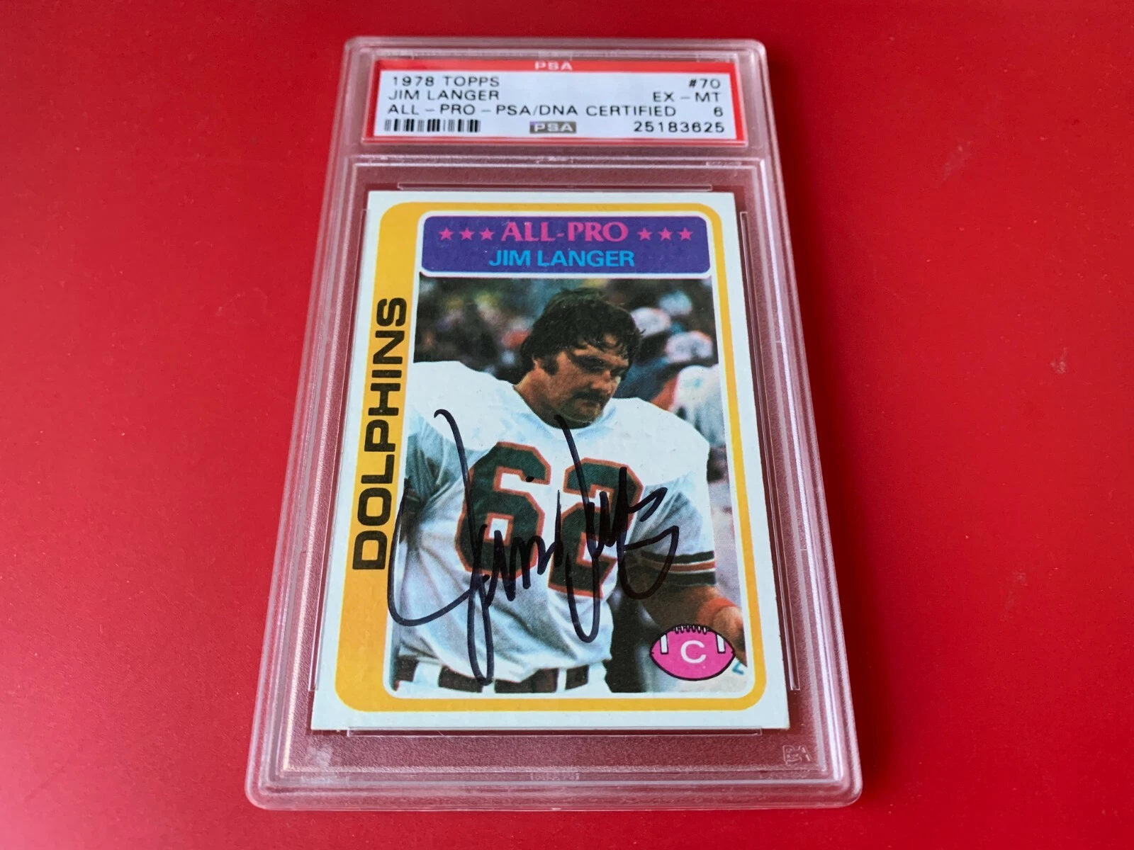 Jim Langer 1978 Topps Dolphins Signed Auto PSA/DNA ENCAPSULATED
