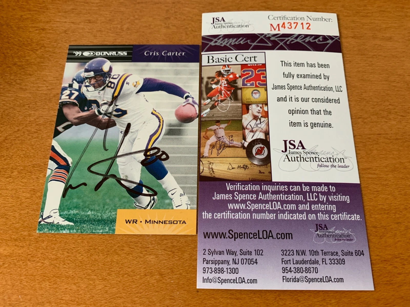 Cris Carter HOF Vikings 1999 Donruss Signed Auto JSA COA
