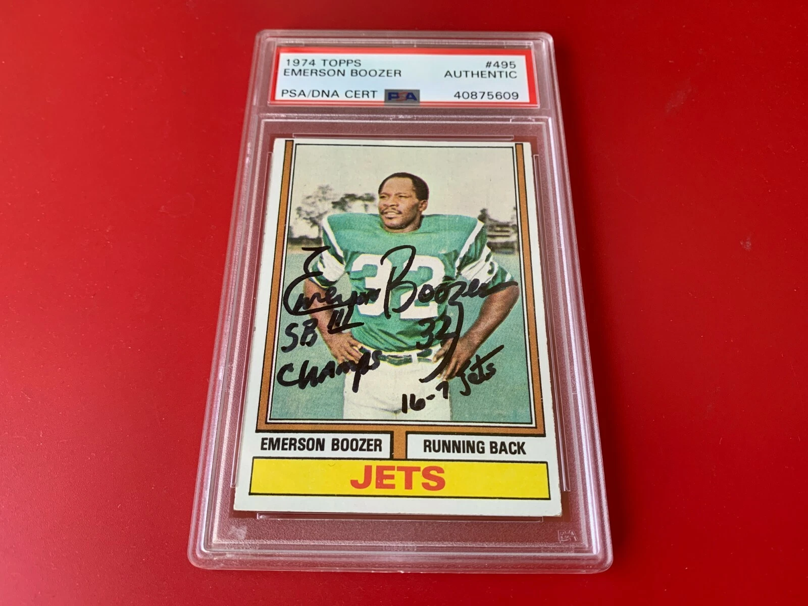 Emerson Boozer JETS SB CHAMP 1974 Topps Signed Auto PSA/DNA Slabbed
