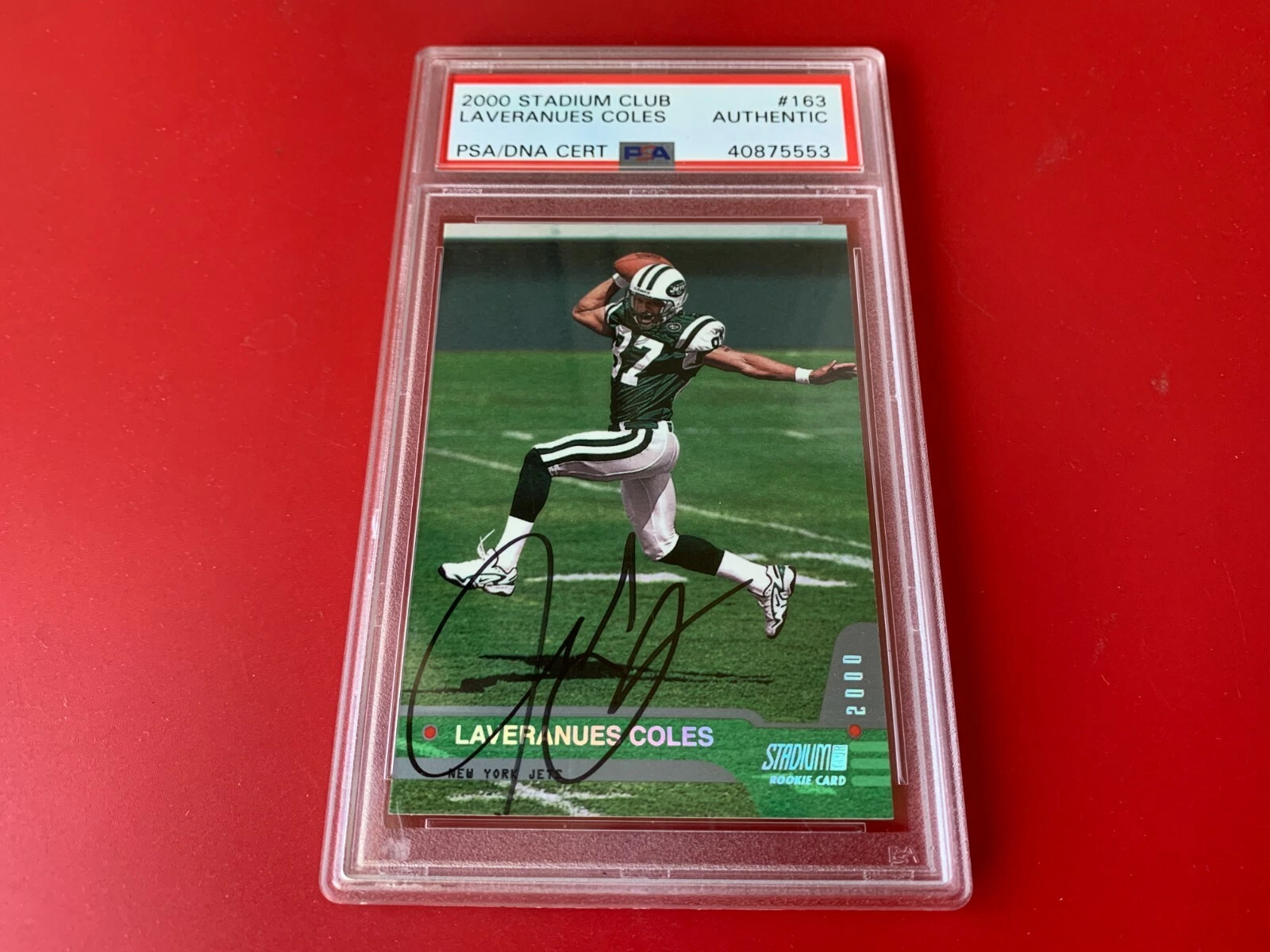 Laveranues Coles JETS 2000 Stadium Club Rookie Card Signed Auto PSA/DNA Slabbed

