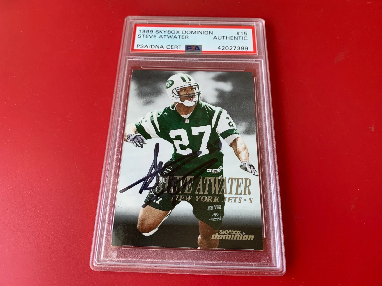 Steve Atwater HOF JETS 1999 Skybox Dominion Card Signed Auto PSA/DNA Slabbed
