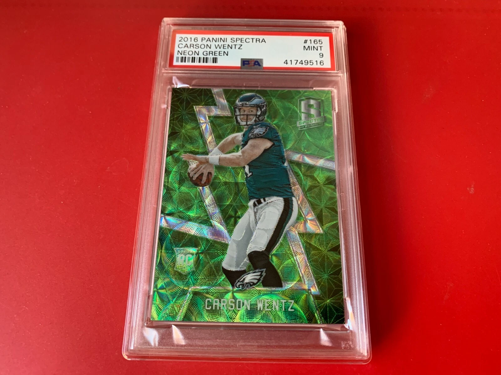 Carson Wentz 2016 Panini Spectra Neon Green /25 Card Rookie Mint PSA 9 MINT
