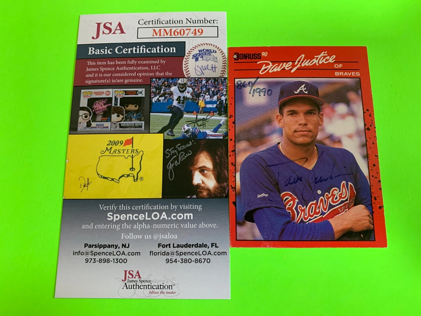 David Justice Braves 1990 Donruss Card Signed Auto JSA COA
