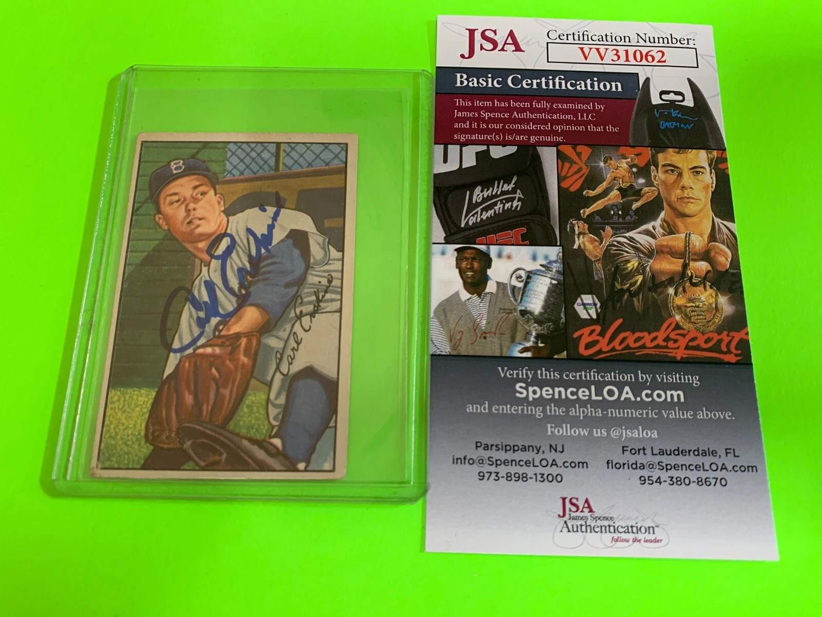 Carl Erskine Brooklyn Dodgers 1952 Bowman Card Signed Auto JSA COA
