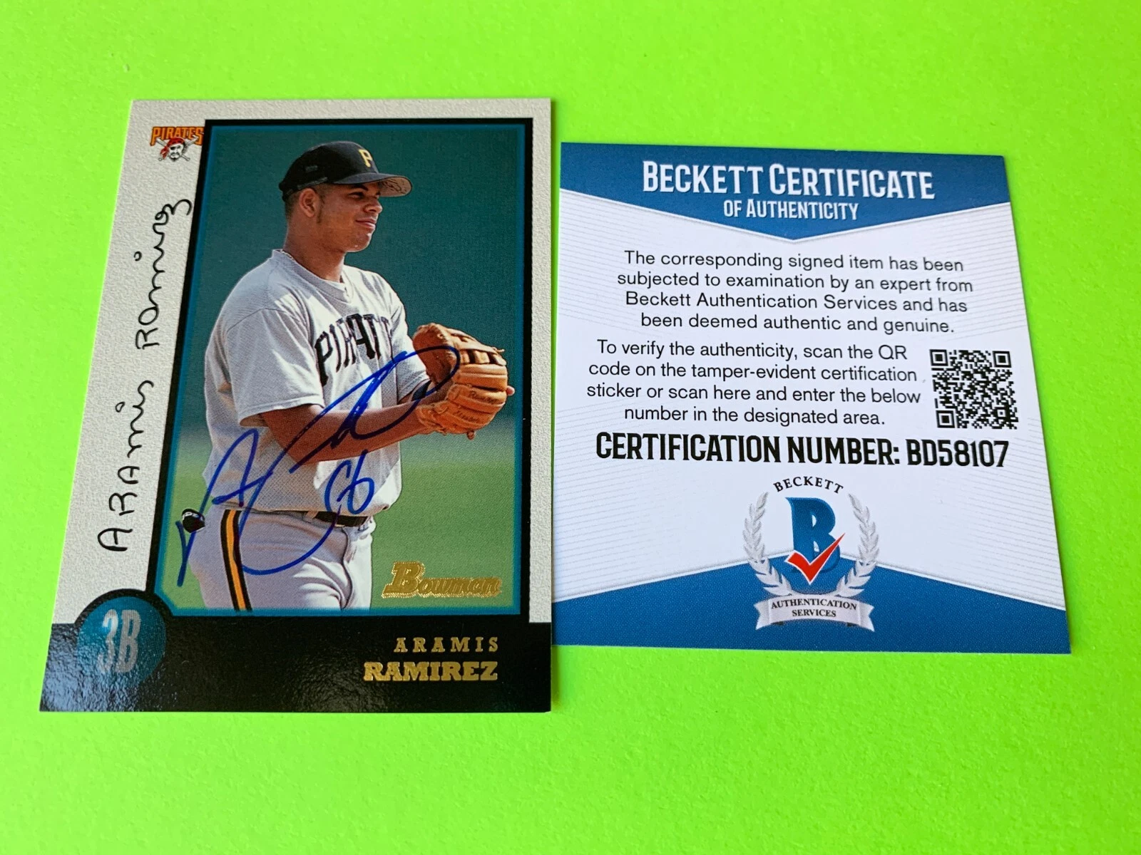 ARAMIS RAMIREZ PIRATES 1998 BOWMAN CARD SIGNED AUTO BAS COA COLLECTIBLE MEMORABILIA
