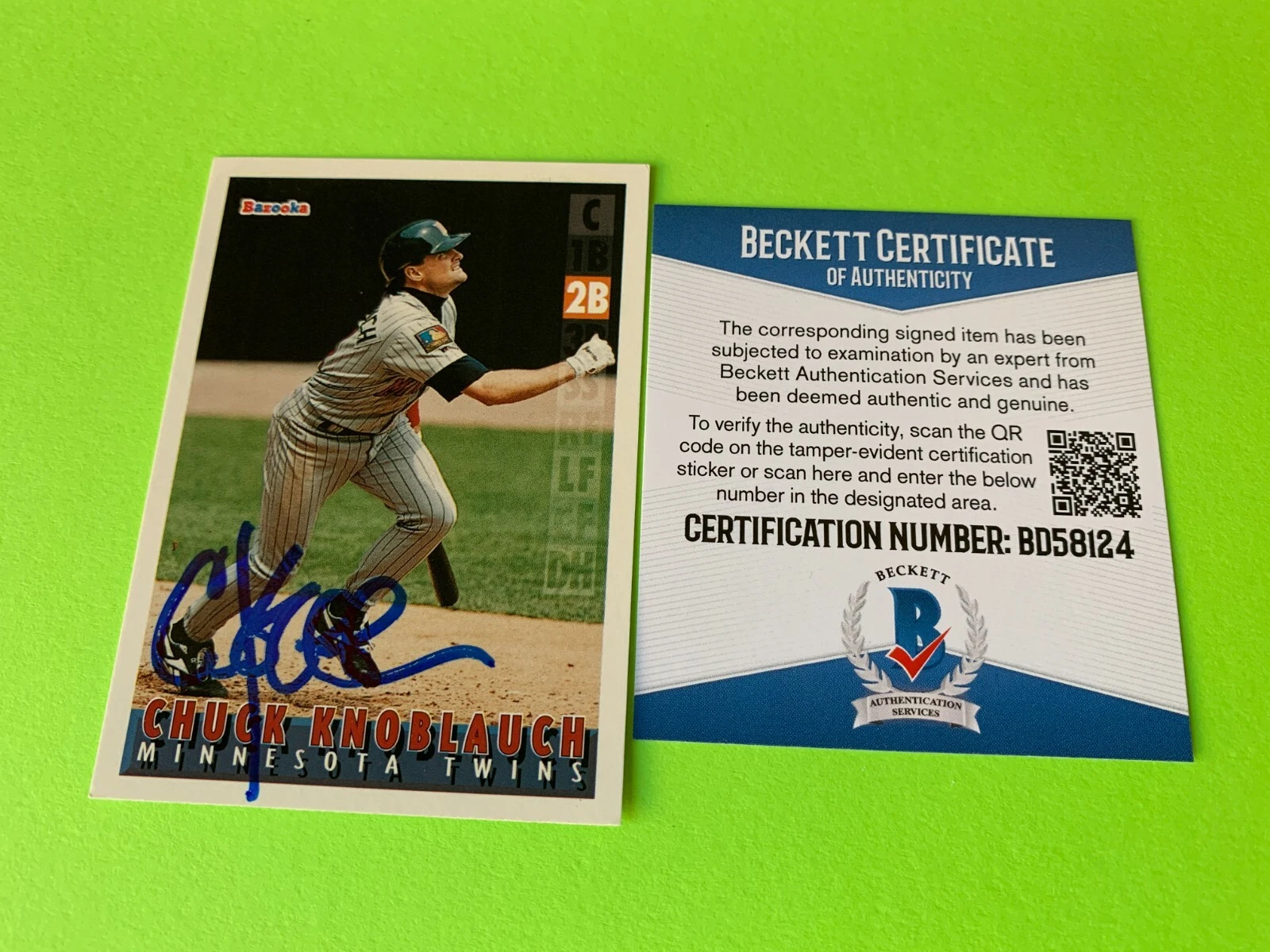 Chuck Knoblauch Twins 1995 Topps Bazooka Card Signed Auto BAS COA
