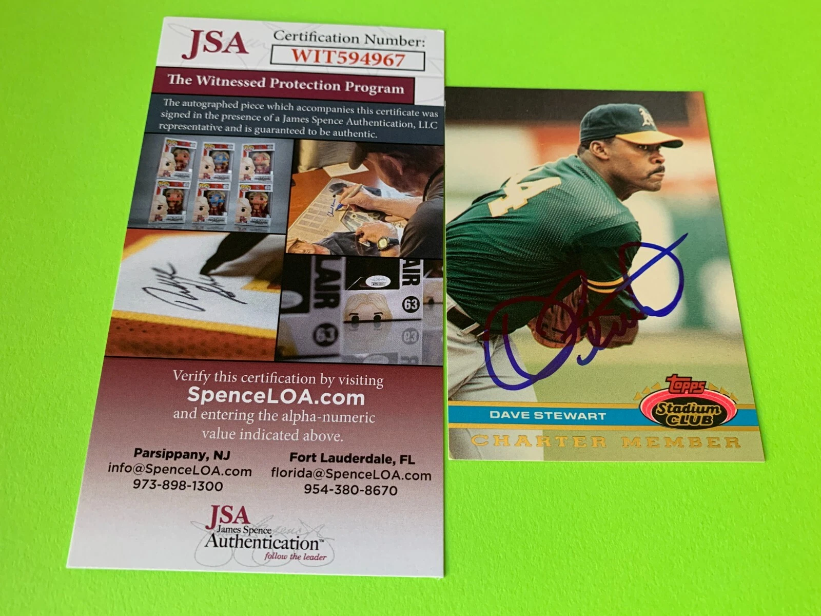 Dave Stewart Oakland A's 1991 Stadium Club Card Signed Auto JSA COA
