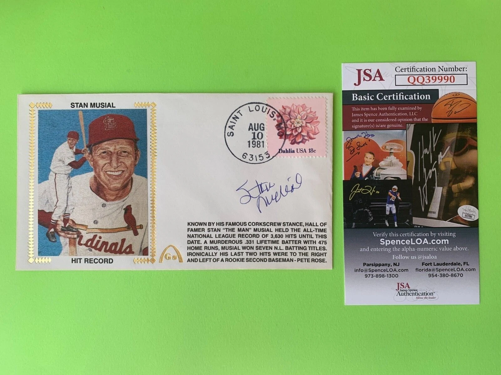 Stan Musial Cardinals Cachet Envelope First Day Cover Signed Auto JSA COA
