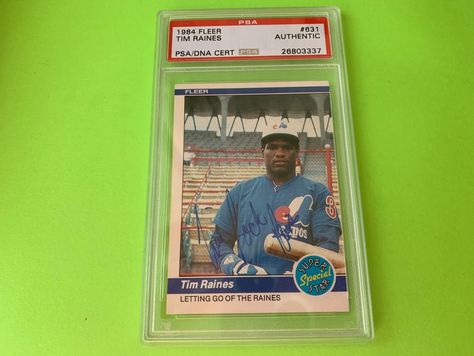 Tim Raines Expos 1984 Fleer Superstar Card #631 Signed Auto PSA/DNA ENCAPSULATED
