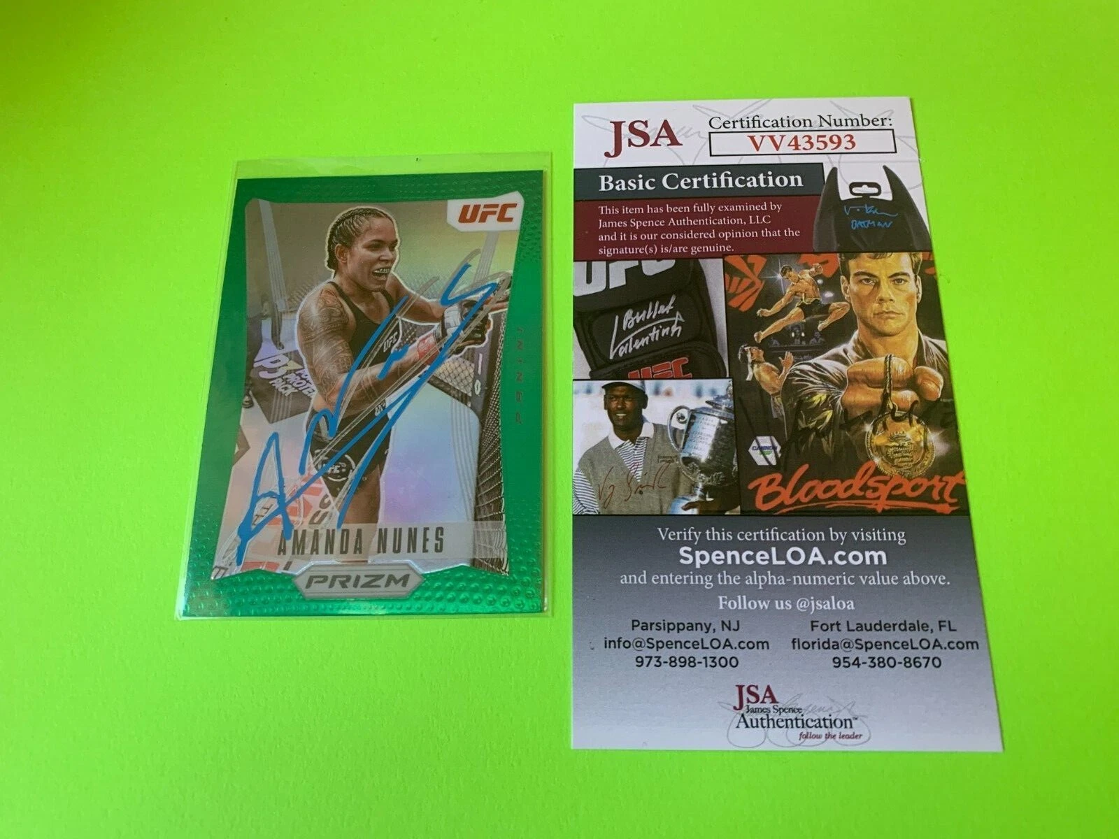 Amanda Nunes UFC 2022 Panini Prizm Green Card Signed Auto JSA COA
