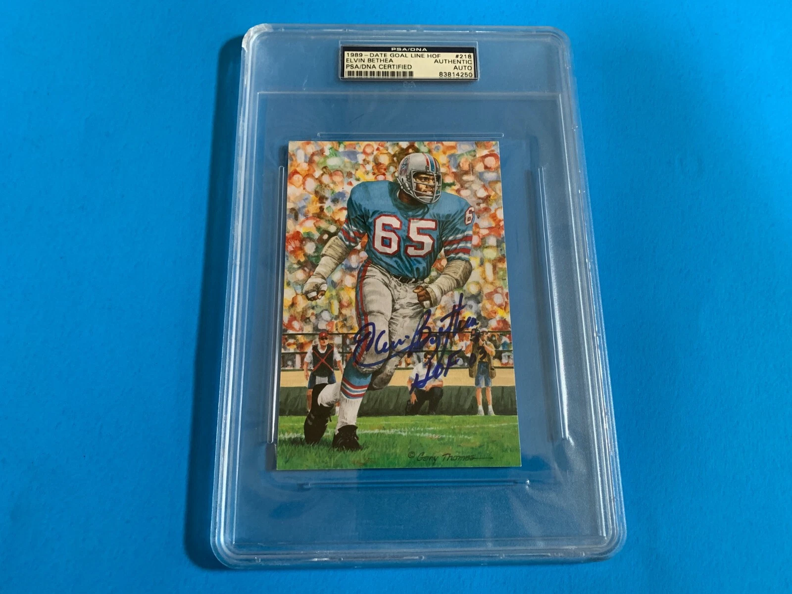 Elvin Bethea Oilers Goal Line Art Card Signed Auto PSA/DNA
