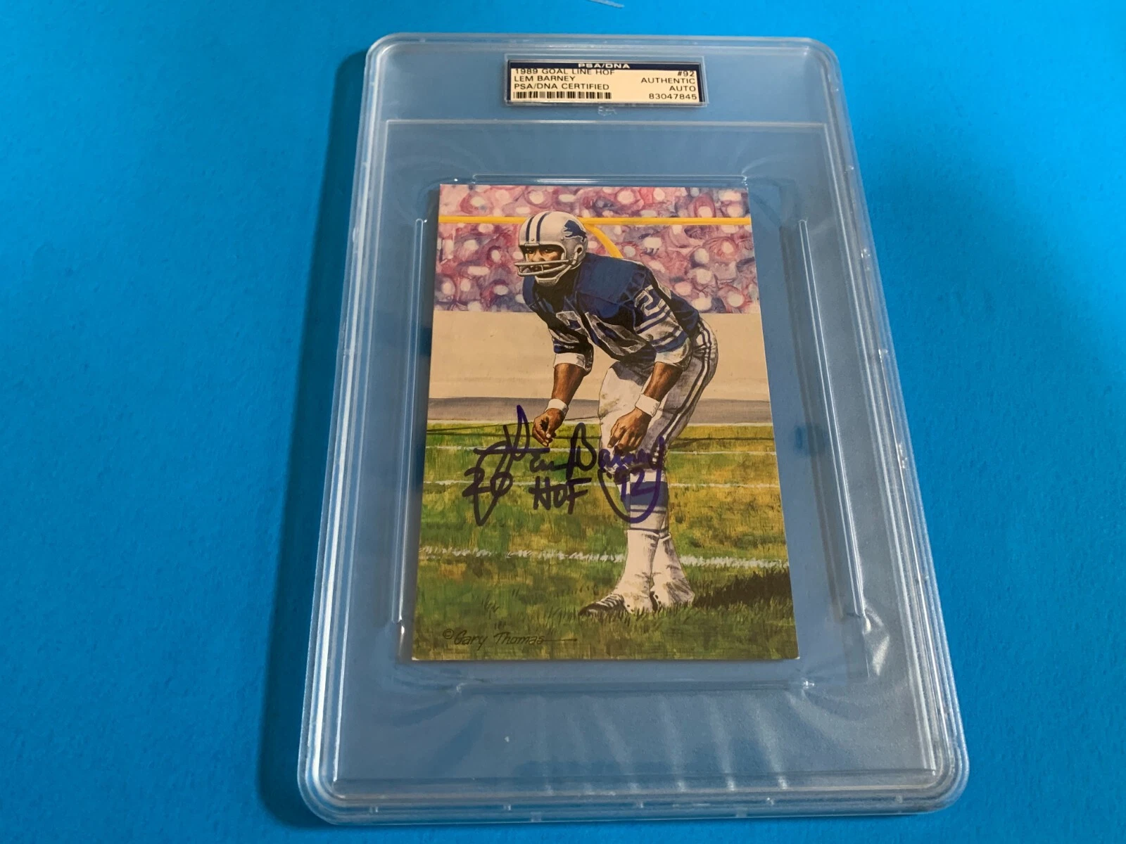 Lem Barney Lions Goal Line Art Card Signed Auto PSA/DNA
