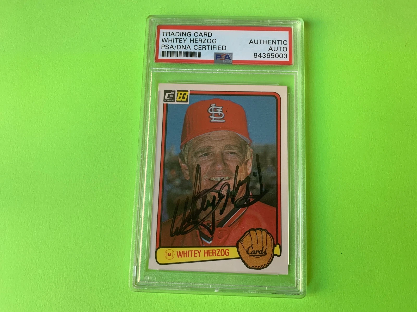 Whitey Herzog HOF Cardinals 1983 Donruss Card Signed Auto PSA/DNA ENCAPSULATED
