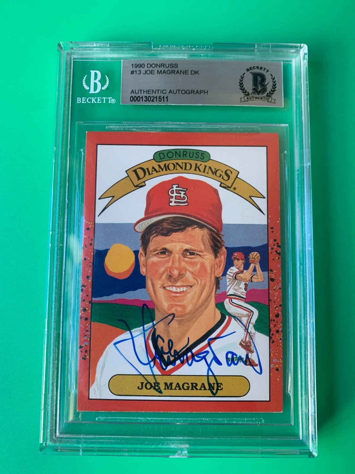 Joe Magrane Cardinals 1990 Donruss DK Diamond Kings Card Signed Auto Beckett BAS
