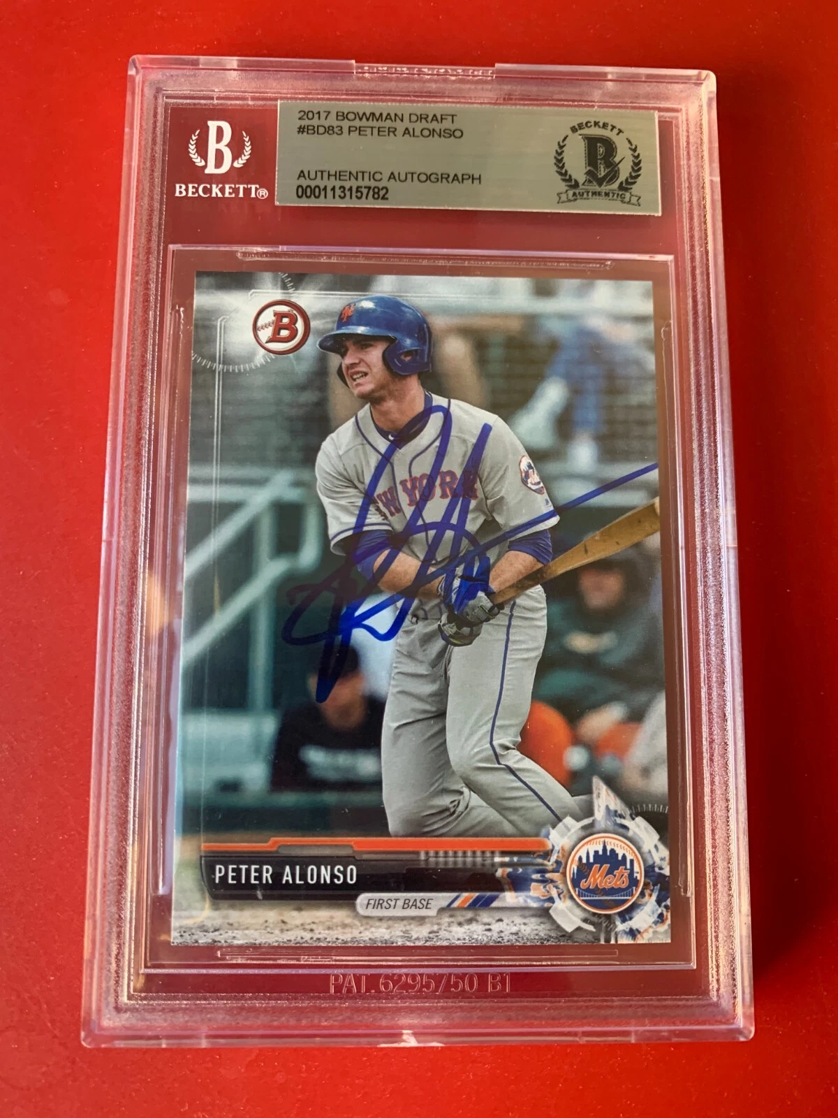 Pete Alonso Mets 2017 Bowman Draft Rookie Card Signed Auto Beckett BAS
