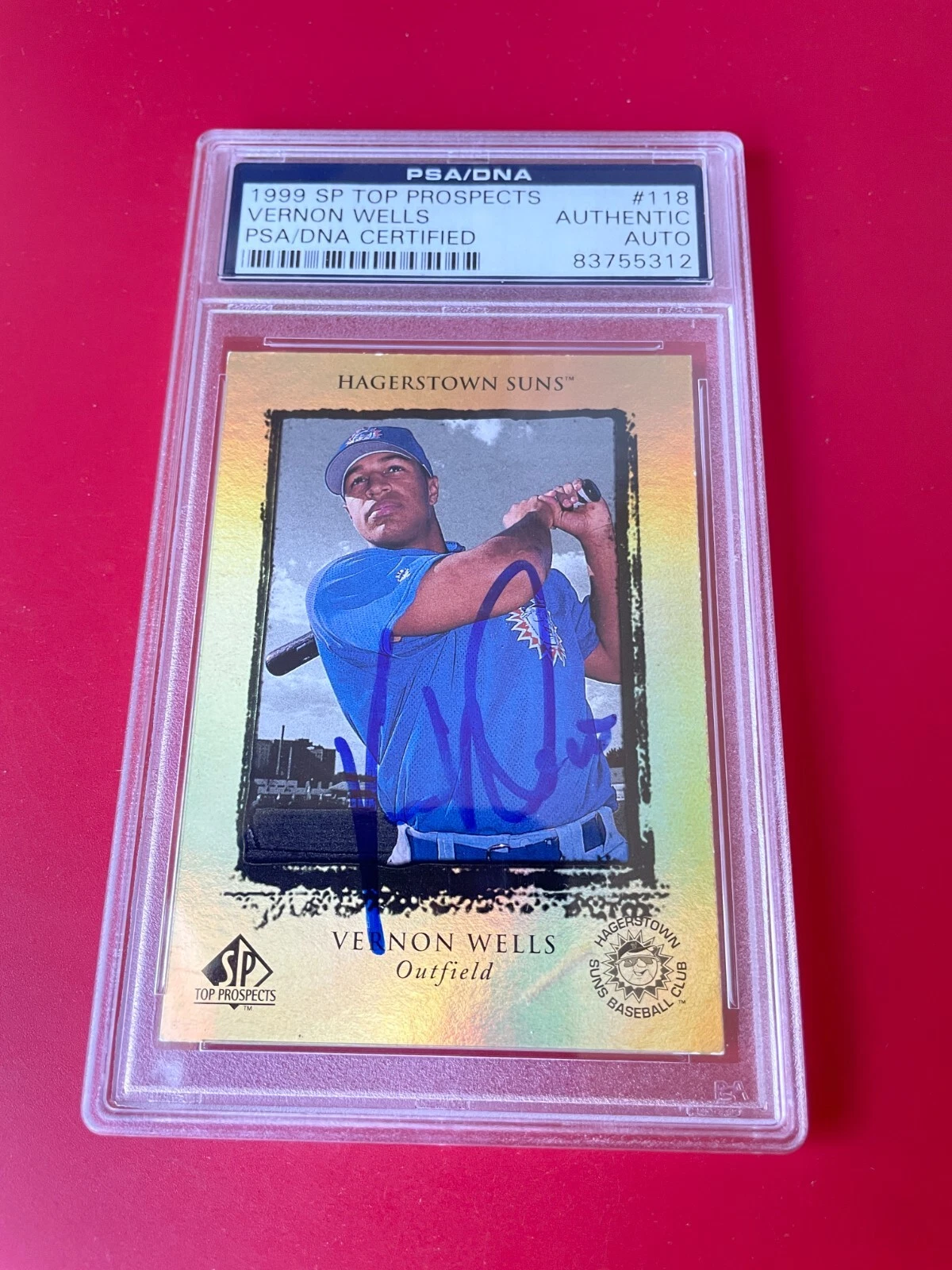 VERNON WELLS BLUE JAYS 1999 SP TOP PROSPECTS CARD SIGNED AUTO PSA/DNA SLABBED COLLECTIBLE MEMORABILIA