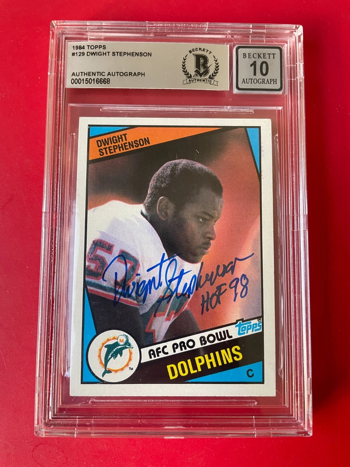 Dwight Stephenson Dolphins 1984 Topps Topps Rookie Card Signed Auto Beckett BAS
