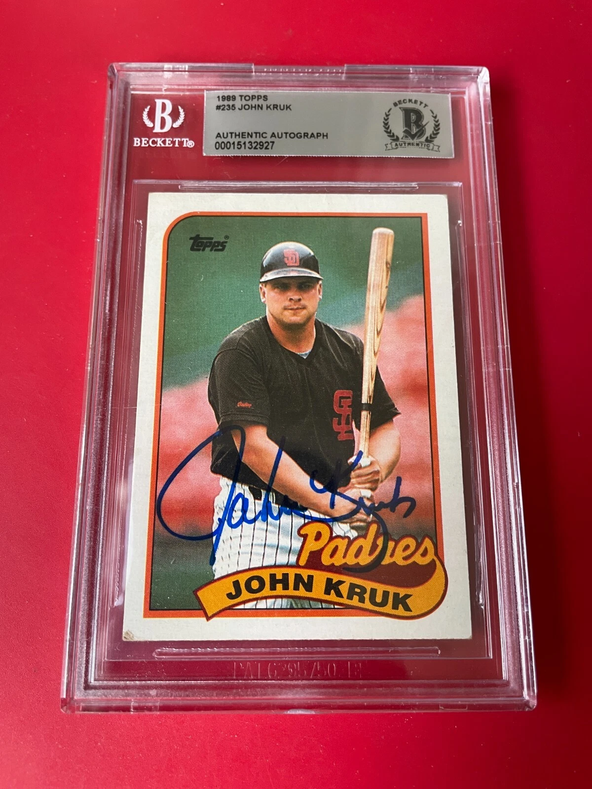 John Kruk Phillies MLB 1989 Topps Card Signed Auto Beckett BAS
