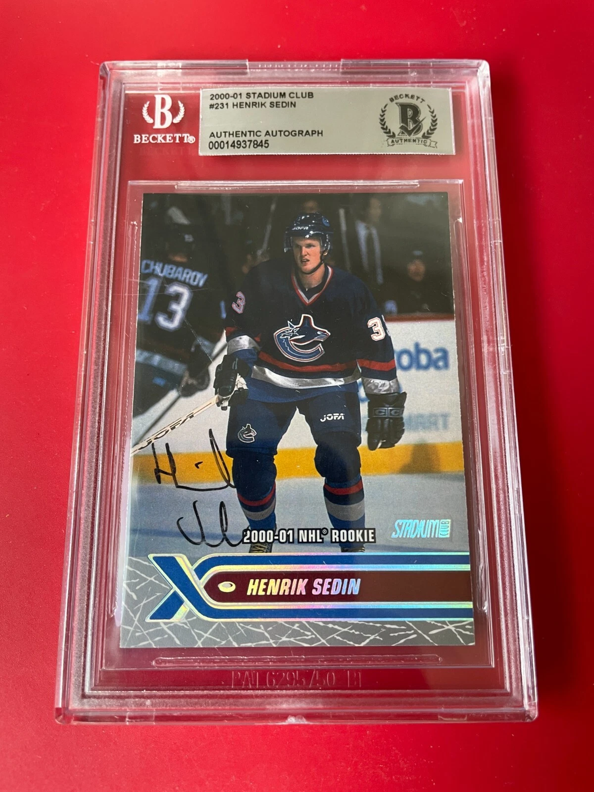 Henrik Sedin Canucks HOF NHL 2000-01 Stadium CluSigned Auto Beckett SLABBED BAS
