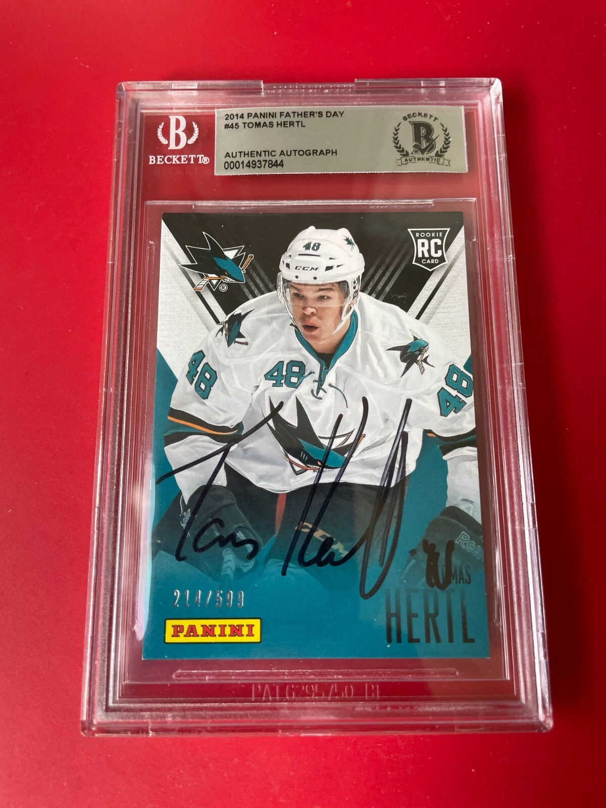 Tomas Hertl Sharks 2014 Panini Rookie Card Signed Auto Beckett SLABBED BAS
