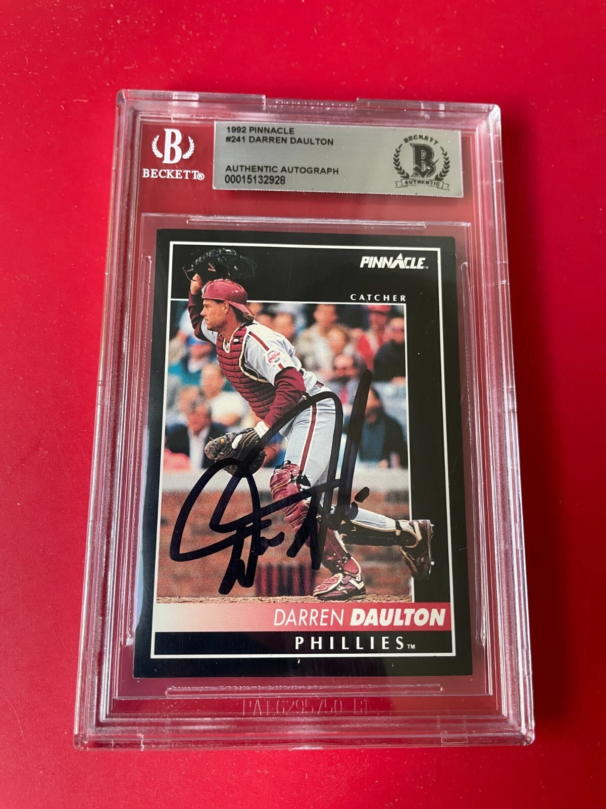 Darren Daulton Phillies MLB 1992 Pinnacle Card Signed Auto Beckett BAS COA

