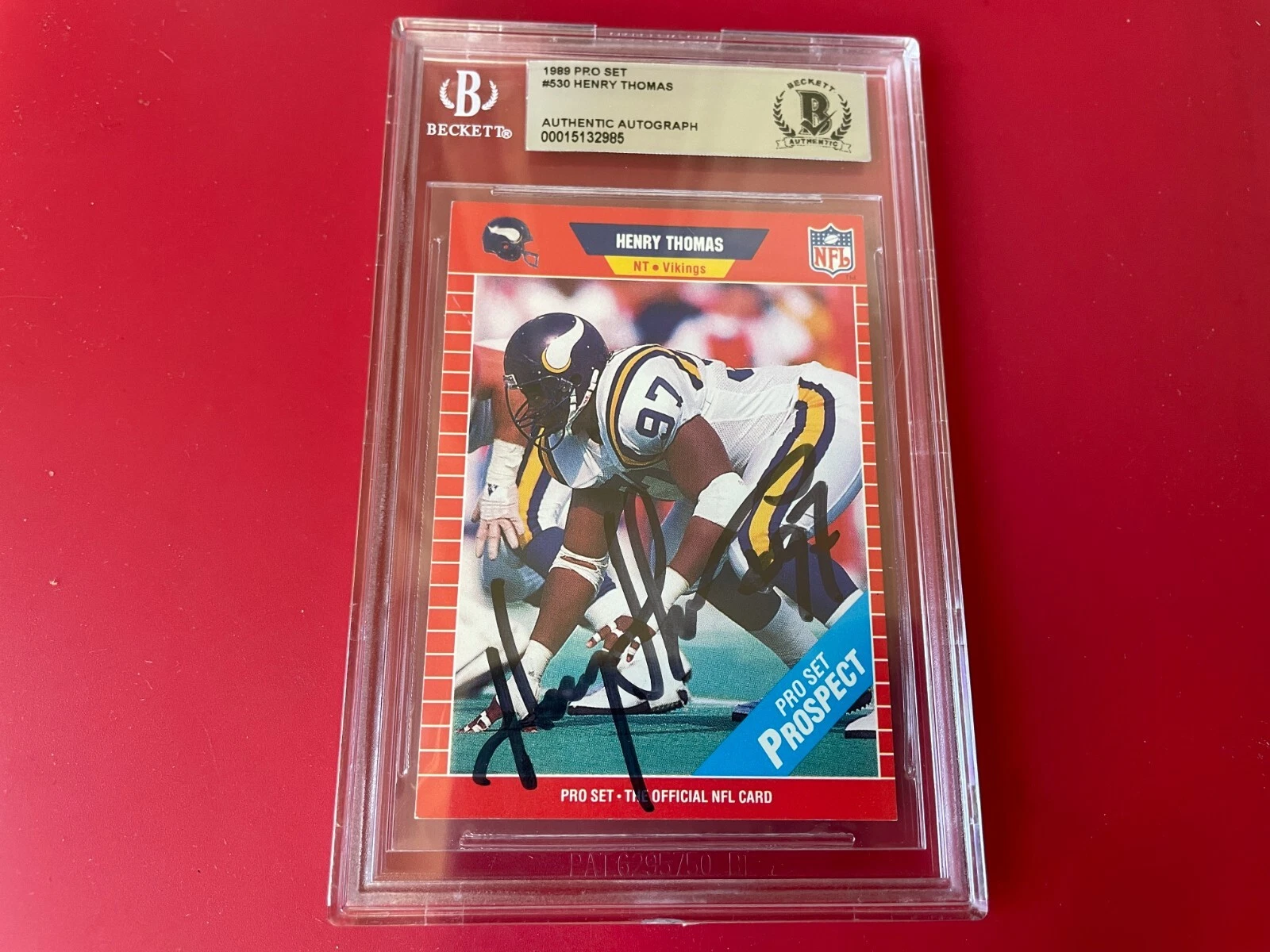 Henry Thomas Vikings 1989 Pro Set NFL Rookie Card Signed Auto Beckett BAS

