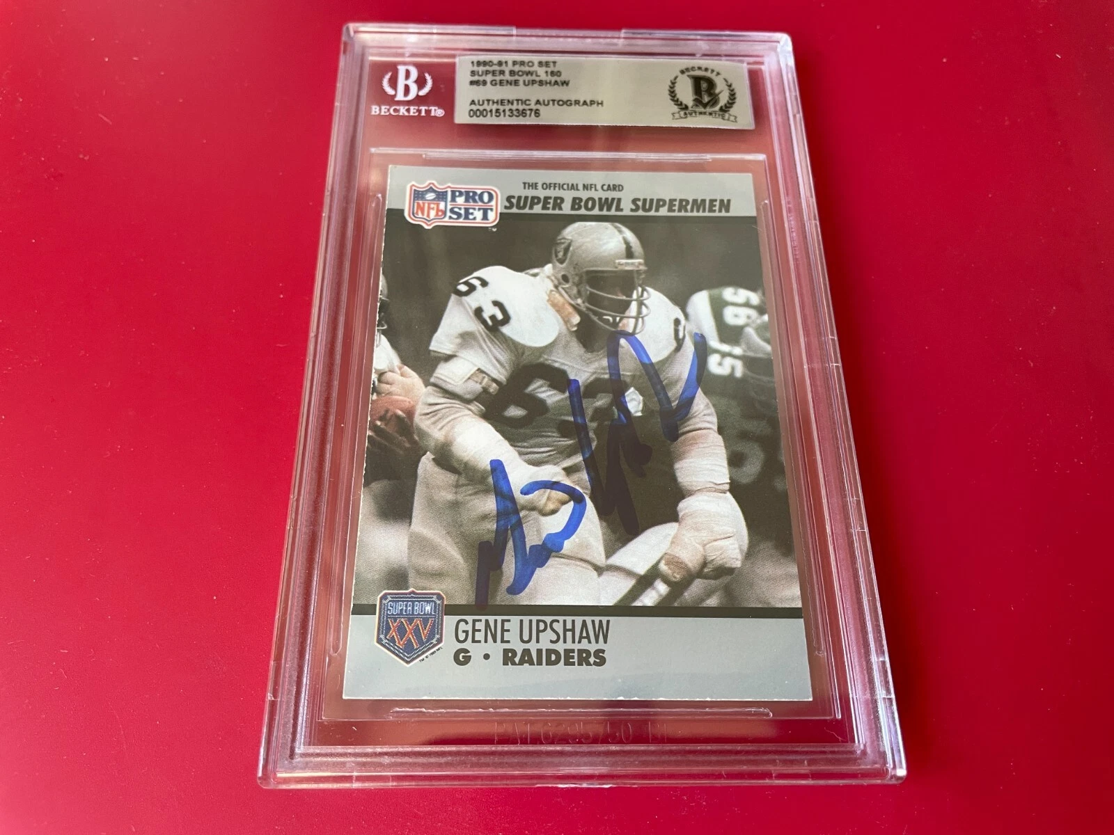 Gene Upshaw Raiders 1990 Pro Set SB Supermen NFL Card Signed Auto Beckett BAS
