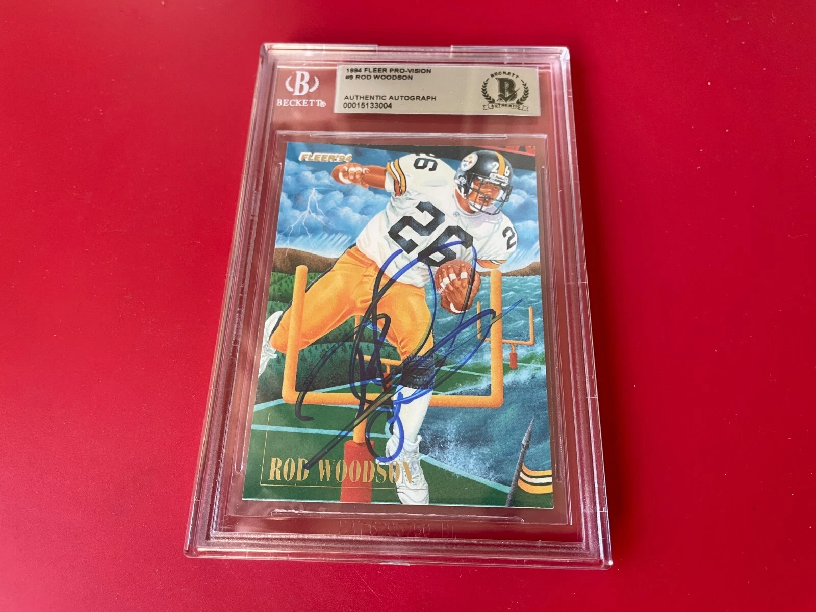 Rod Woodson Steelers 1994 Fleer Pro-Vision Card Signed Auto Beckett BAS Slabbed
