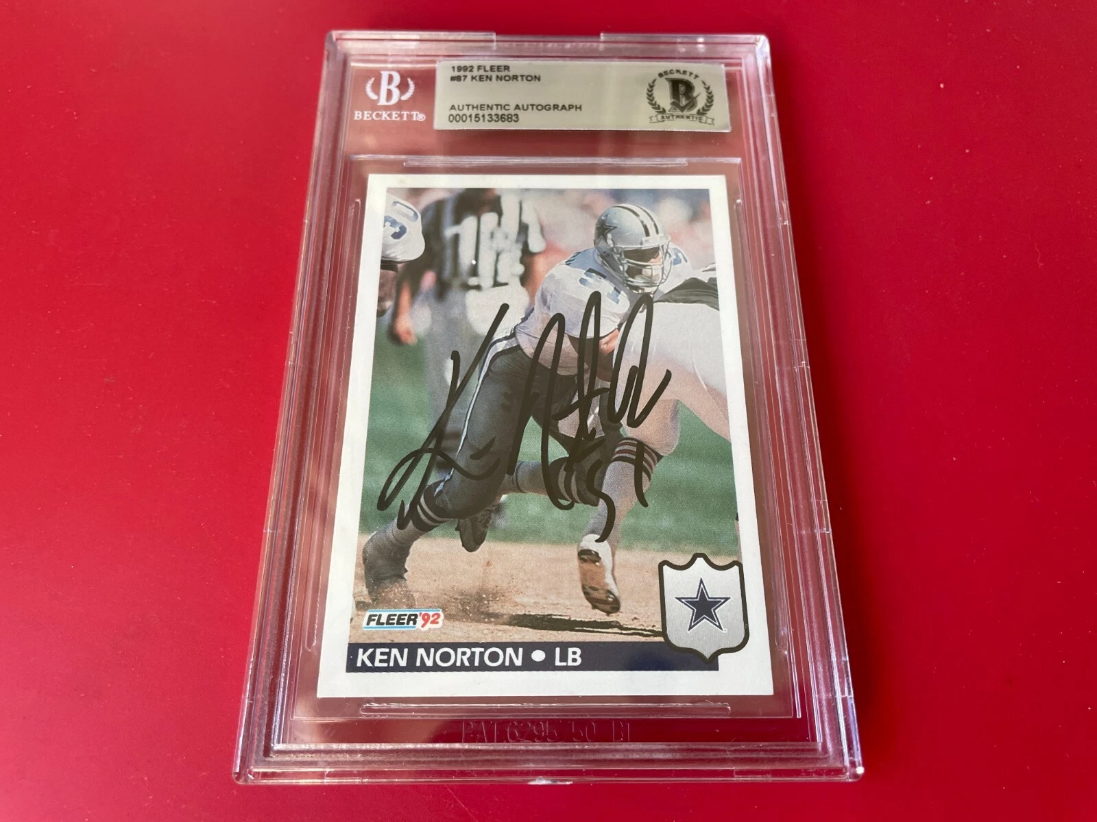 Ken Norton Cowboys 1992 Fleer Card Signed Auto Beckett BAS Slabbed
