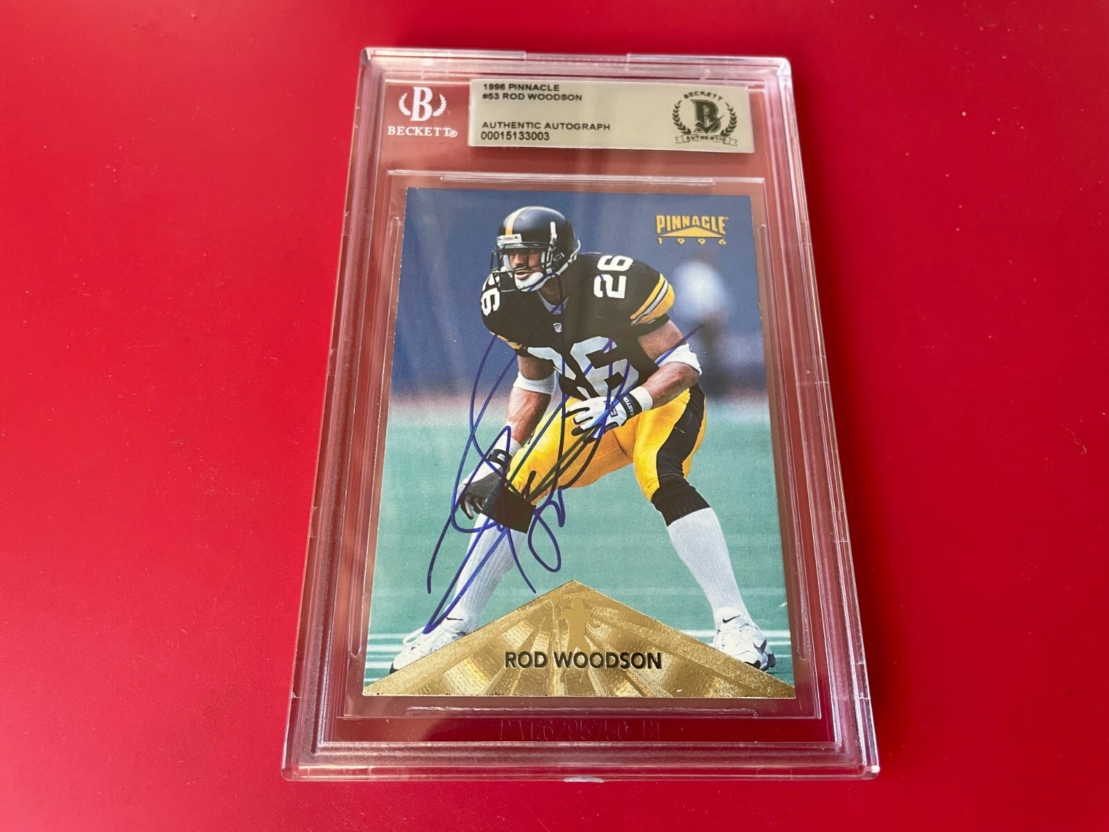 Rod Woodson Steelers HOF 1996 Pinnacle Card Signed Auto Beckett BAS Slabbed
