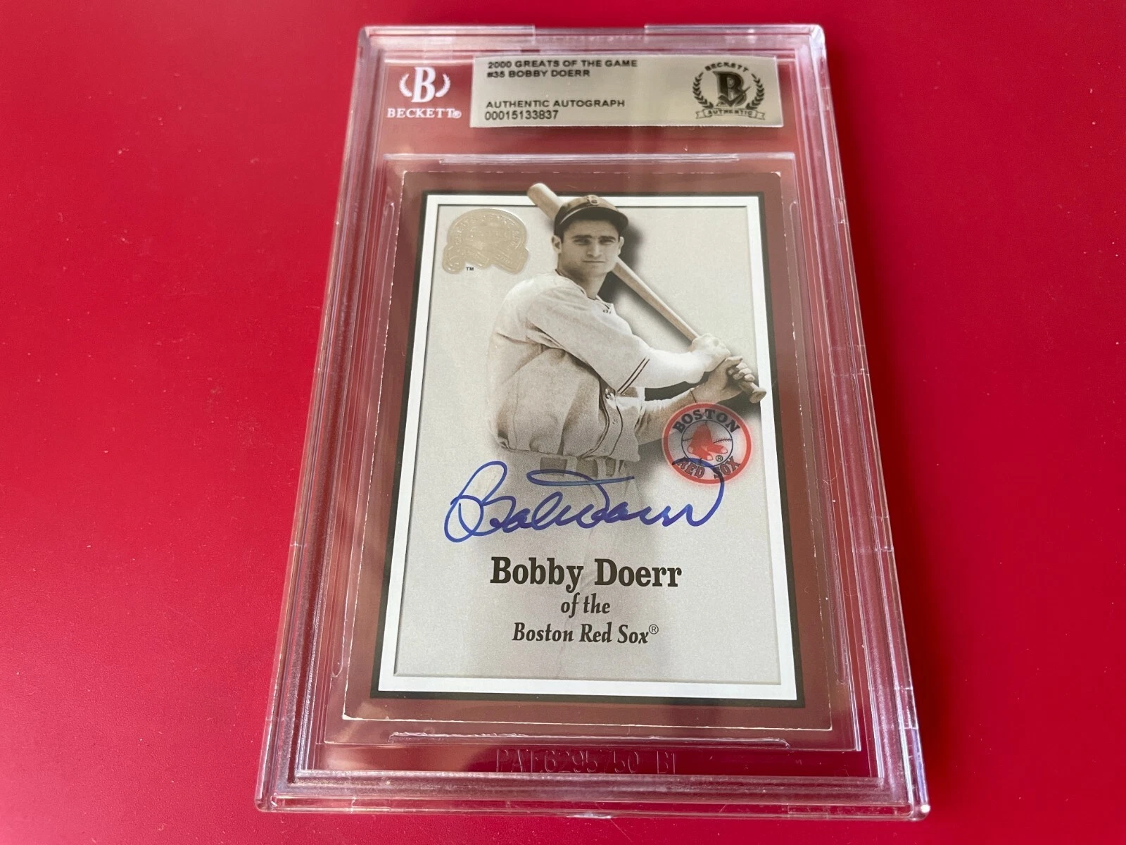Bobby Doerr HOF 2000 Fleer GOTG Card Signed Auto Beckett BAS COA
