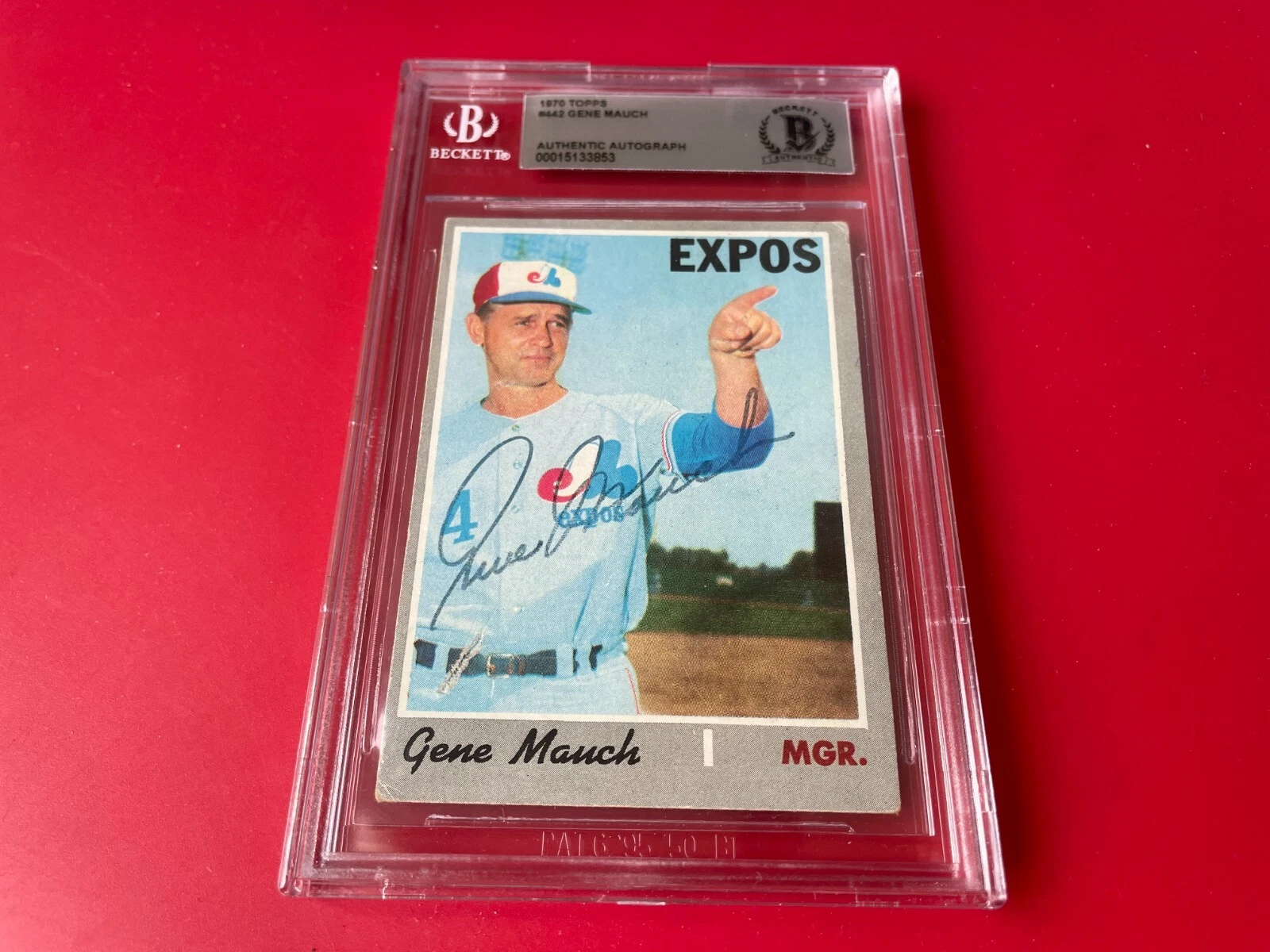 Gene Mauch Expos 1970 Topps Card Signed Auto Beckett BAS
