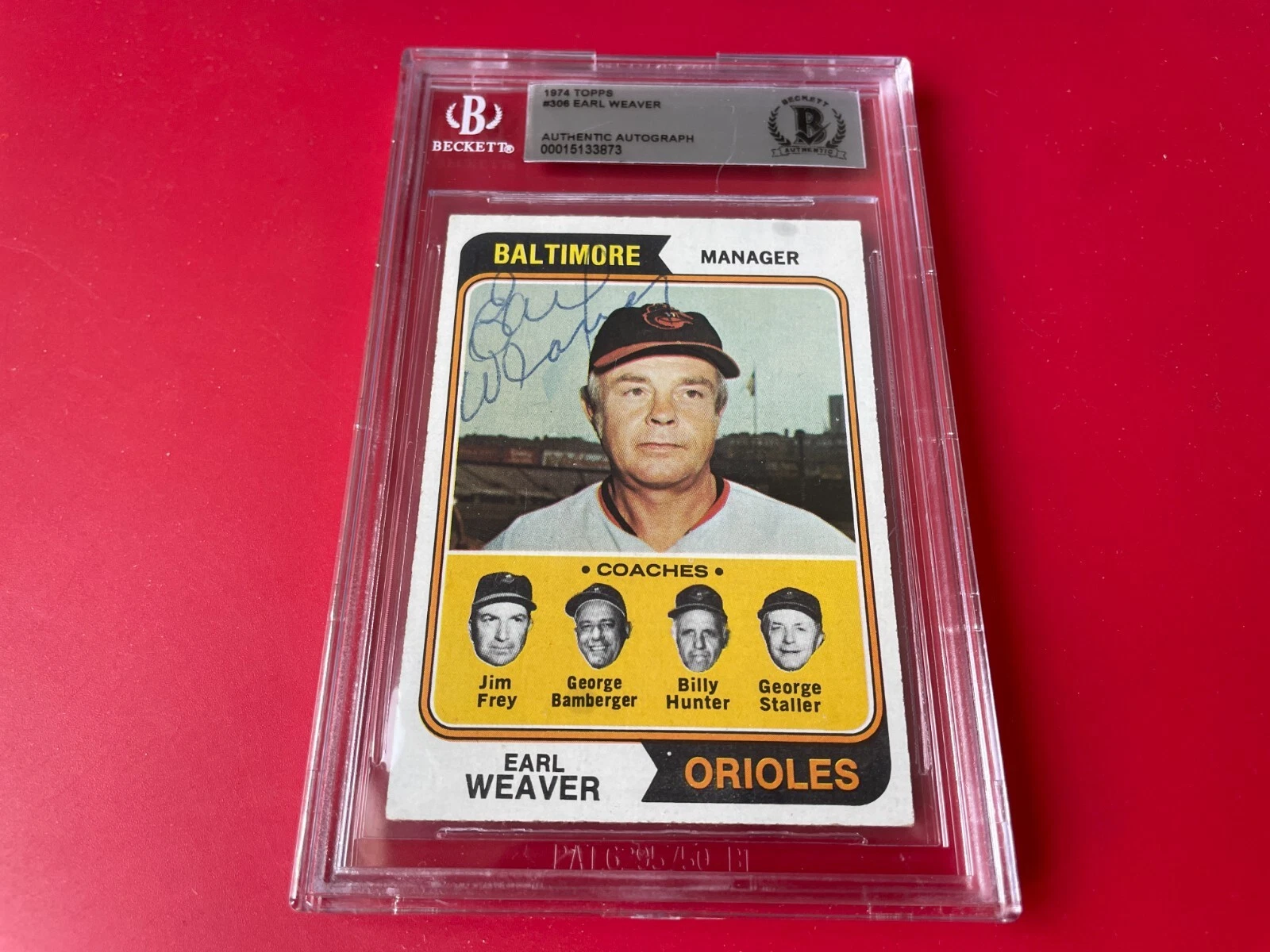Earl Weaver Orioles 1974 Topps Card Signed Auto Beckett BAS
