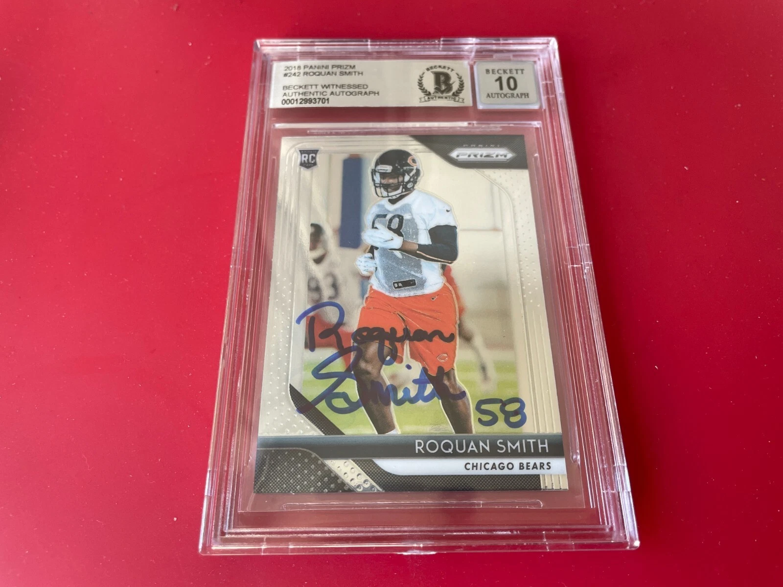 Roquan Smith 2018 Panini Prizm Rookie Card Signed Auto Beckett BAS Slabbed

