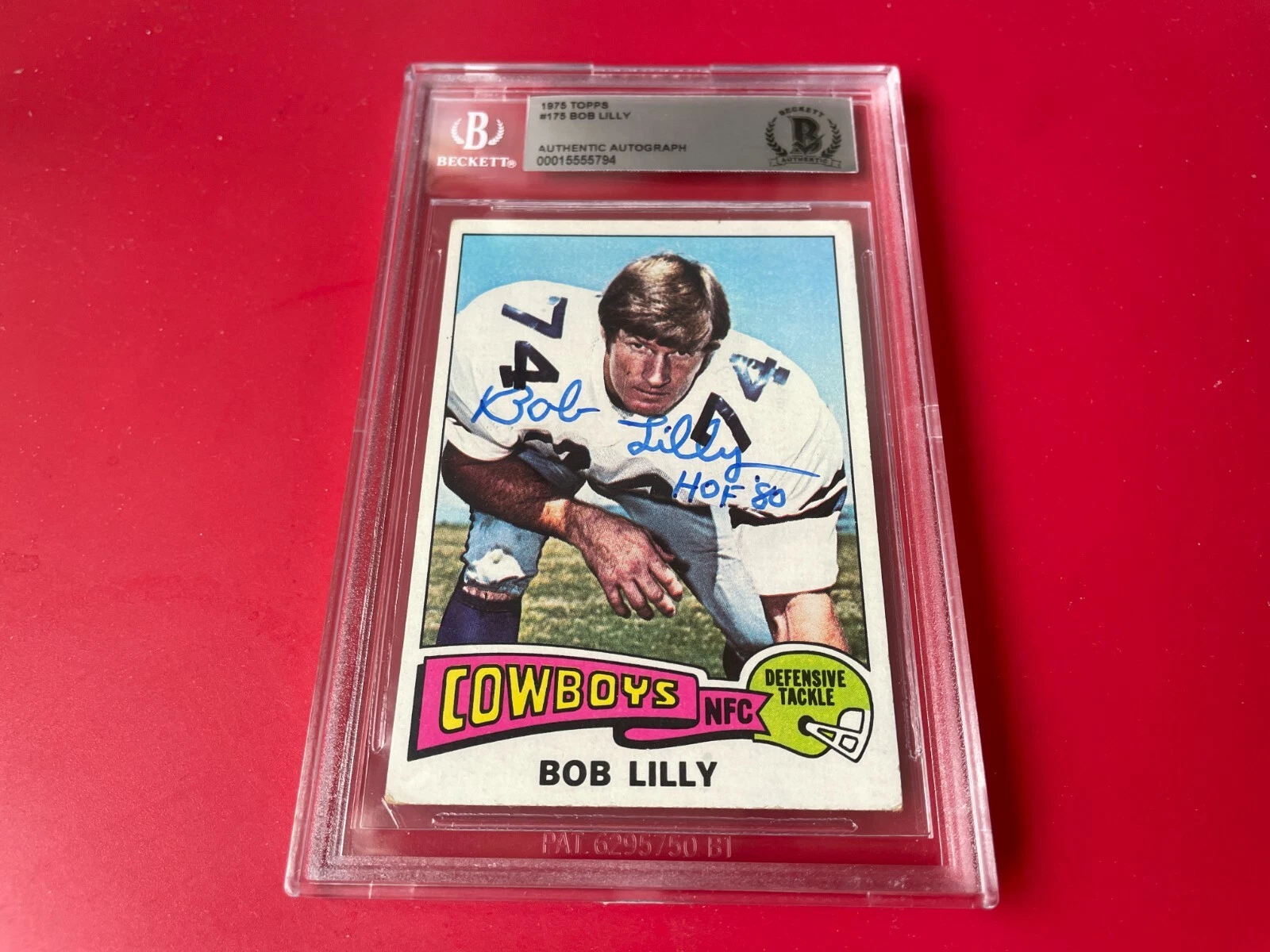 Bob Lilly Cowboys HOF 1975 Topps Card Signed Auto Beckett BAS Slabbed
