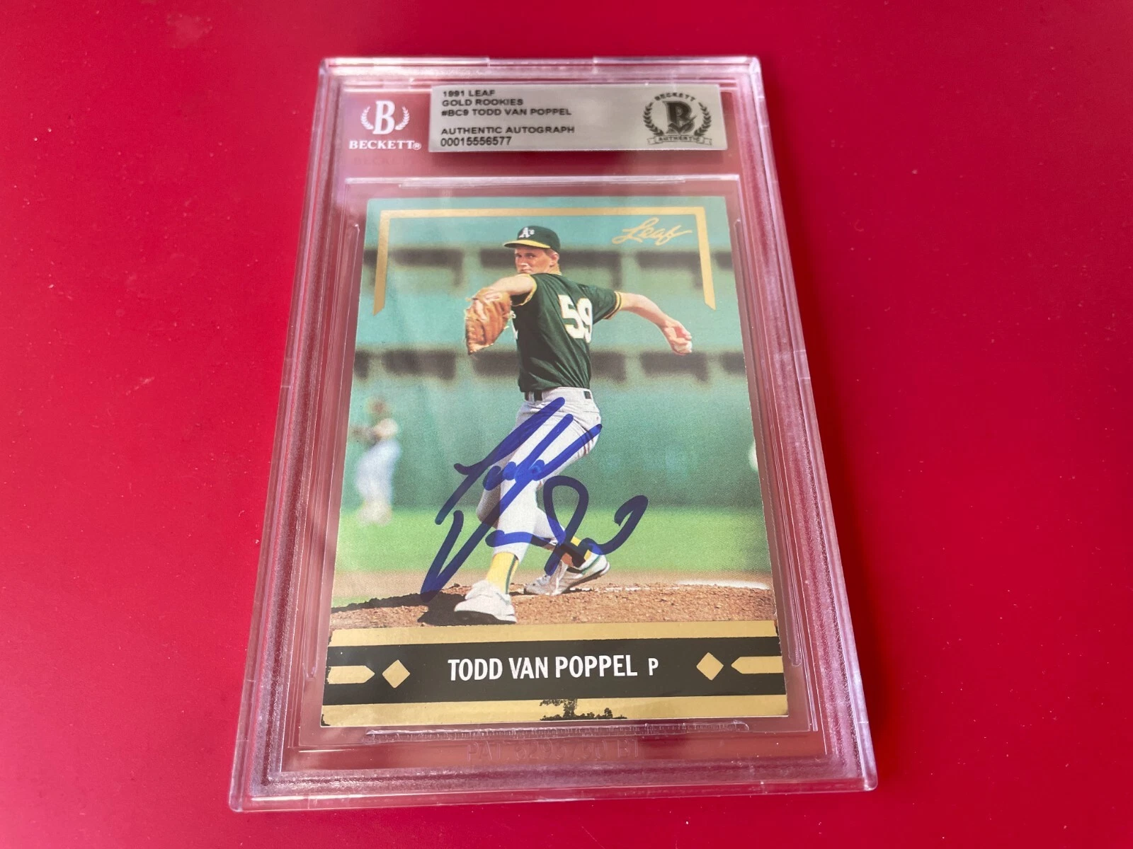 Todd Van Poppel A's 1991 Leaf Gold Rookies Card Signed Auto Beckett BAS COA
