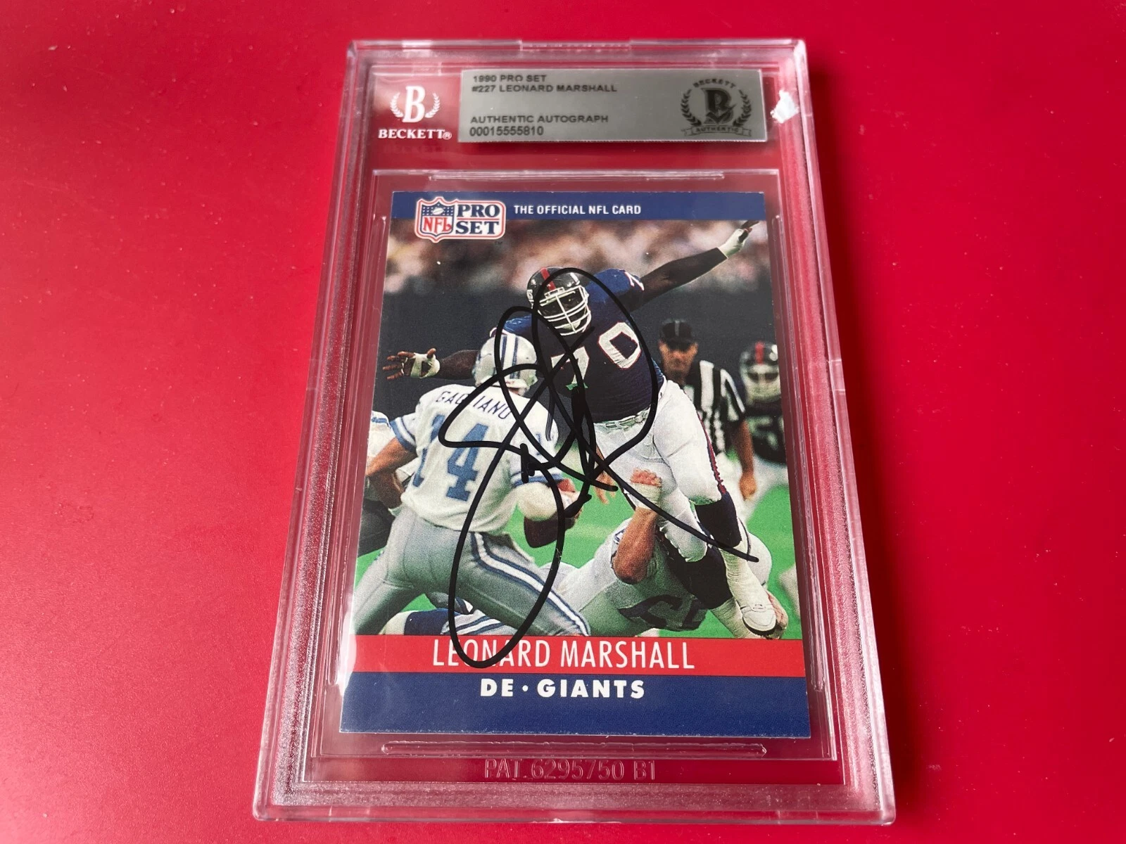 Leonard Marshall Giants 1990 Pro Set Card Signed Auto Beckett BAS

