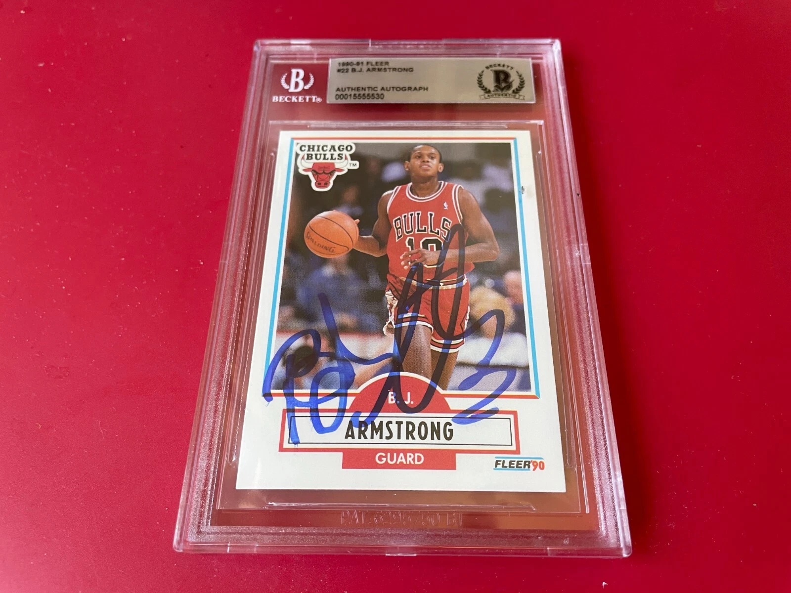 B.J. Armstrong Bulls 1990-91 Fleer Rookie Card Signed Auto BAS Slabbed

