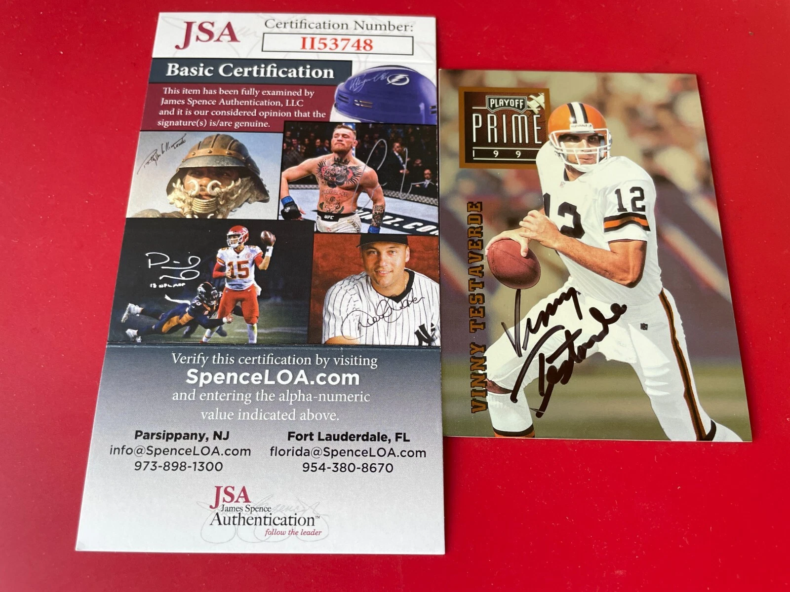 VINNY TESTAVERDE BROWNS 1996 PLAYOFF PRIME CARD SIGNED AUTO JSA COA COLLECTIBLE MEMORABILIA