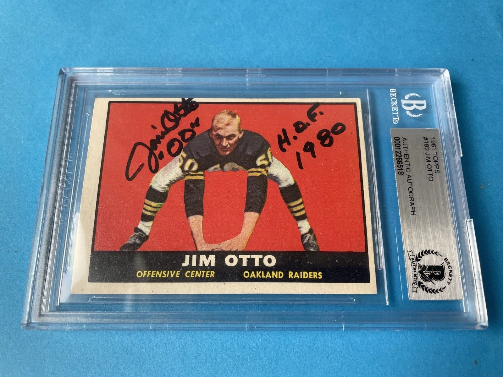 Jim Otto Raiders HOF 1961 Topps Card Signed Auto Beckett BAS Slabbed
