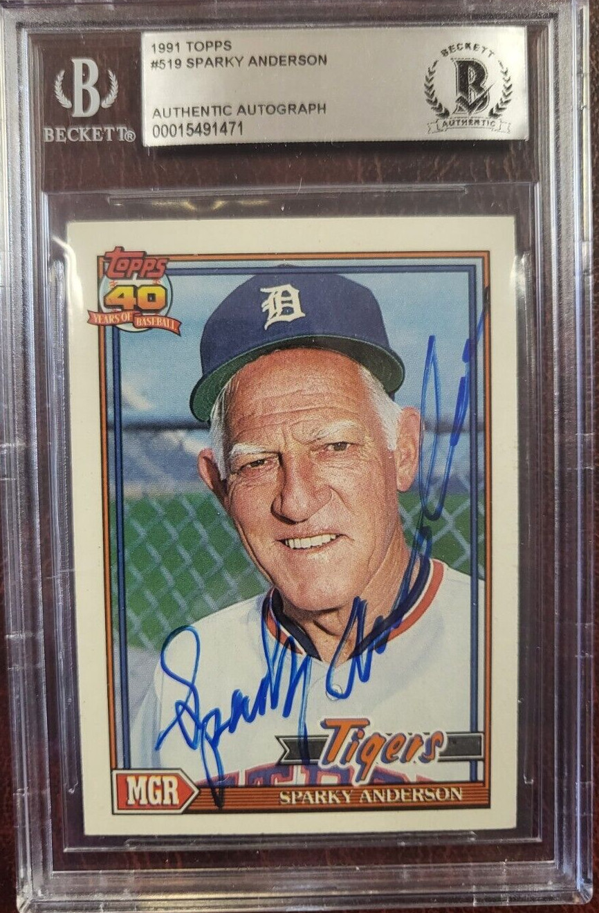 1991 SPARKY ANDERSON TIGERS SIGNED AUTOGRAPH #519 CARD BECKETT AUTHENTIC
