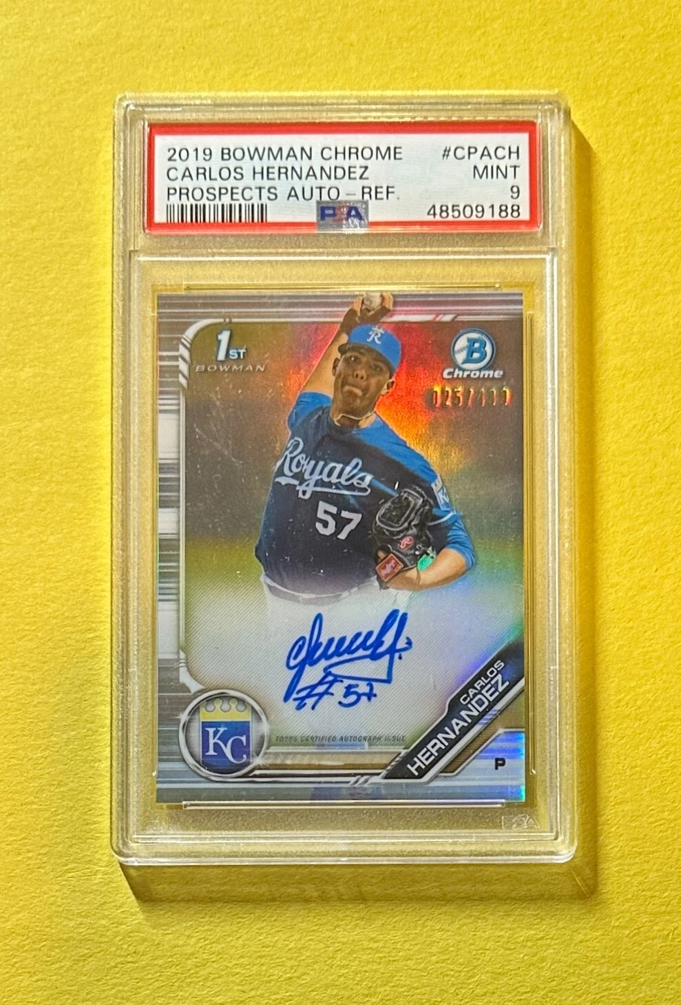 2019 BOWMAN CHROME CARLOS HERNANDEZ REFRACTOR AUTO /499 #CPACH PSA MINT 9
