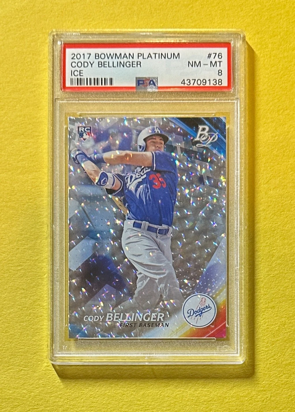 2017 BOWMAN PLATINUM CODY BELLINGER ICE #76 PSA NM-MT 8 ROOKIE DODGERS
