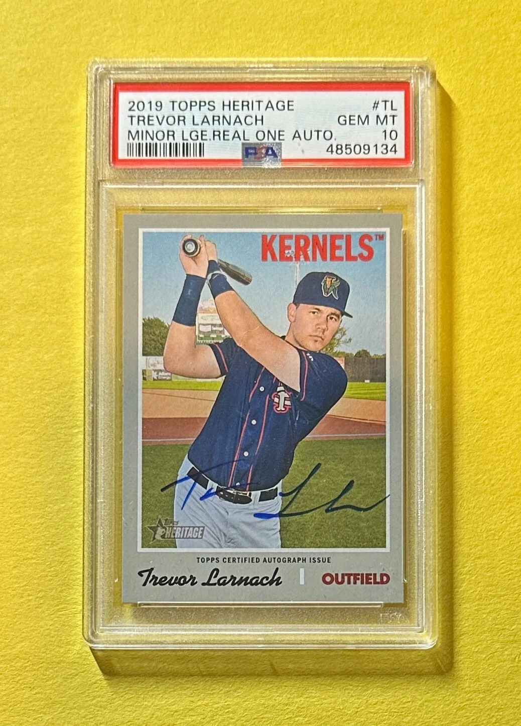 2019 TOPPS HERITAGE MINOR LEAGUE TREVOR LARNACH AUTO #TL PSA GEM MT 10
