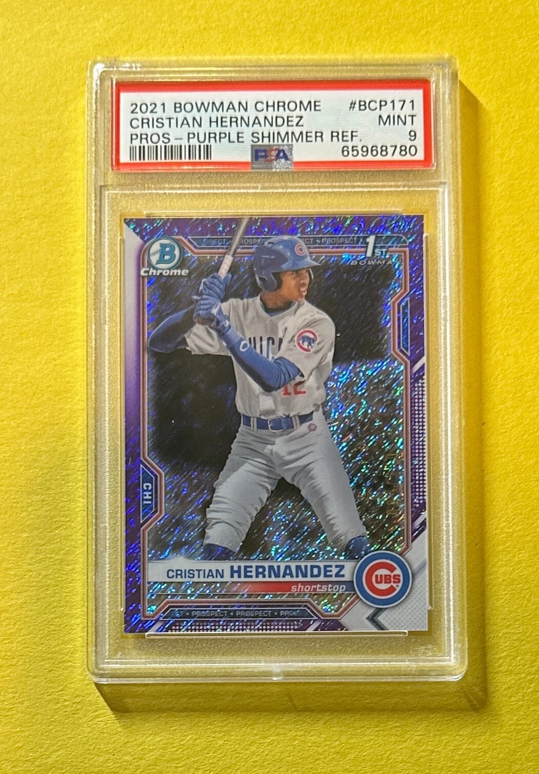 2021 BOWMAN CHROME CHRISTIAN HERNANDEZ PURPLE SHIMMER /250 #BCP171 PSA MINT 9
