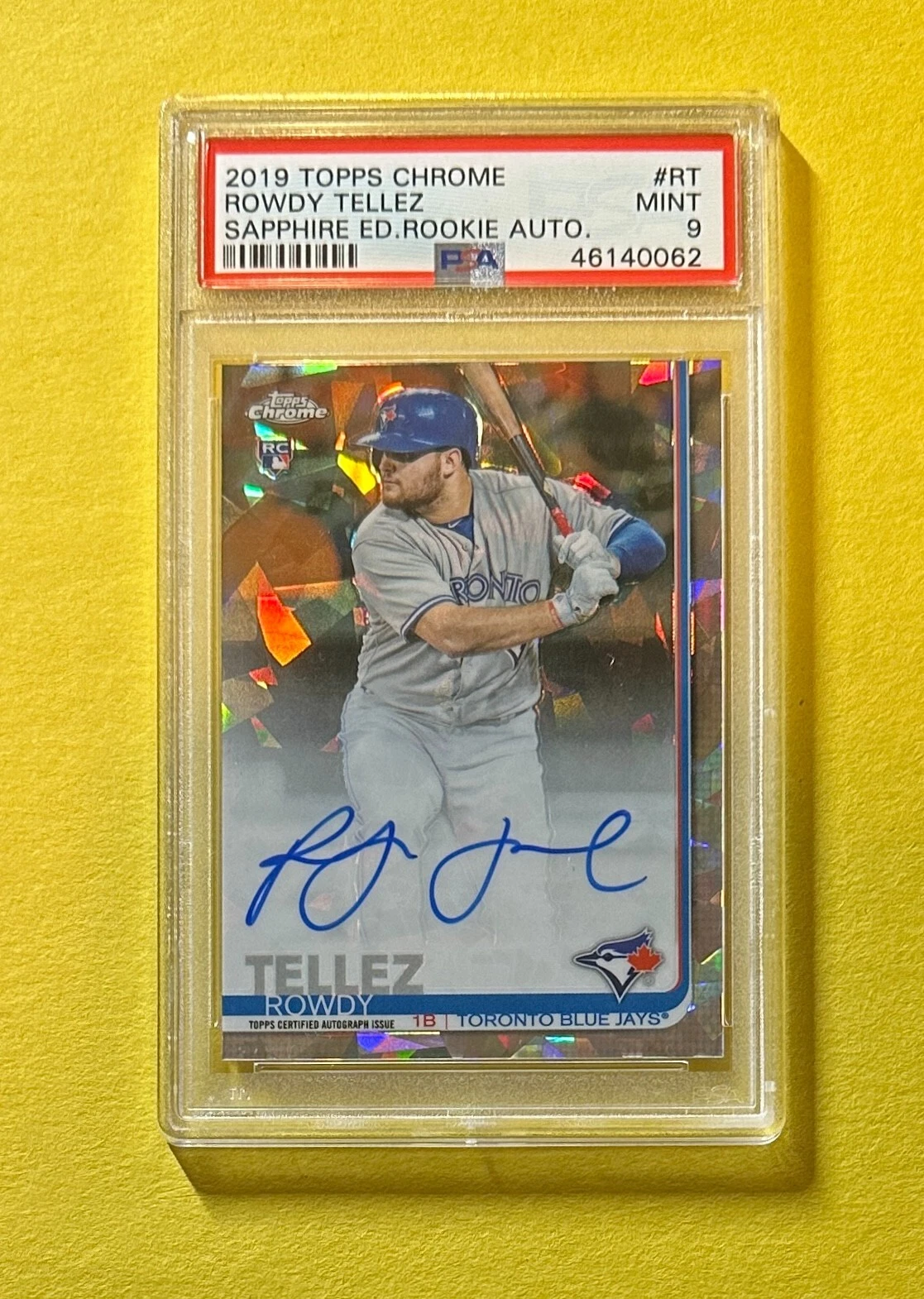 2019 TOPPS CHROME ROWDY TELLEZ SAPPHIRE ROOKIE AUTO #RT PSA MINT 9 BLUE JAYS
