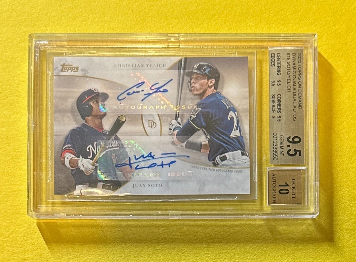 2020 TOPPS ON DEMAND DYNAMIC DUAL AUTOS CHRISTIAN YELICH JUAN SOTO #16 BGS 9.5
