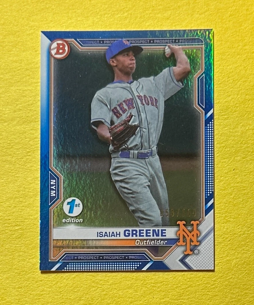 2021 BOWMAN 1ST EDITION ISAIAH GREENE BLUE FOIL /150 #BFE-62 METS
