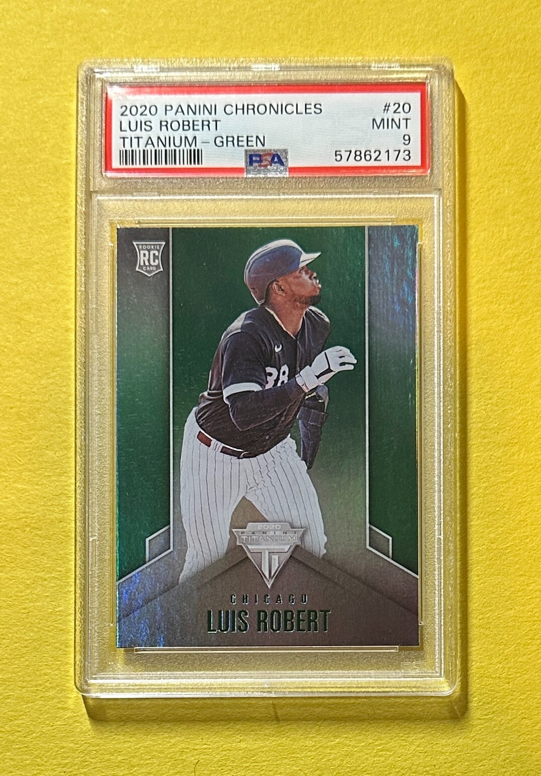 2020 PANINI CHRONICLES LUIS ROBERT TITANIUM GREEN #20 PSA MINT 9 ROOKIE CARD
